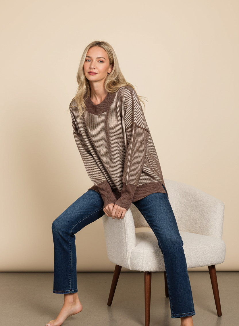 Exposed Seam Ribbed Sweater